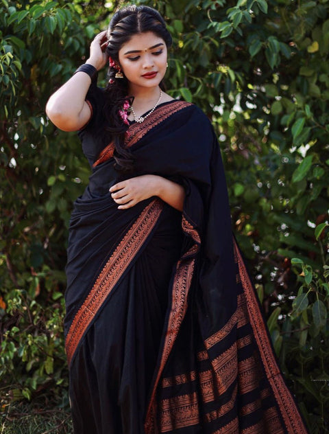 VastraLakshmi Skinny Black Soft Banarasi Silk Saree With Beauteous Blouse Piece