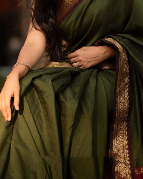 VastraLakshmi Adorning Green Soft Banarasi Silk Saree With Beauteous Blouse Piece