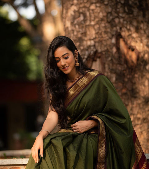 VastraLakshmi Adorning Green Soft Banarasi Silk Saree With Beauteous Blouse Piece