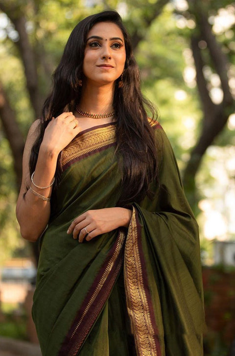 VastraLakshmi Adorning Green Soft Banarasi Silk Saree With Beauteous Blouse Piece