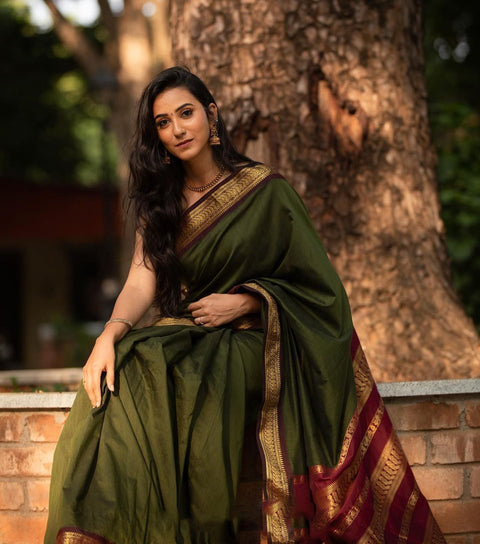 VastraLakshmi Adorning Green Soft Banarasi Silk Saree With Beauteous Blouse Piece