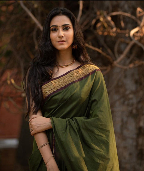 VastraLakshmi Adorning Green Soft Banarasi Silk Saree With Beauteous Blouse Piece