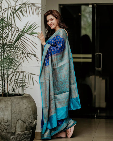 VastraLakshmi Impressive Blue Soft Banarasi Silk Saree With Beauteous Blouse Piece