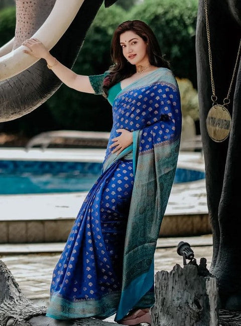 VastraLakshmi Impressive Blue Soft Banarasi Silk Saree With Beauteous Blouse Piece