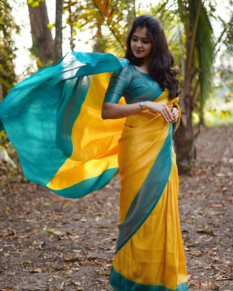 VastraLakshmi Sensational Yellow Soft Silk Saree With Angelic Blouse Piece