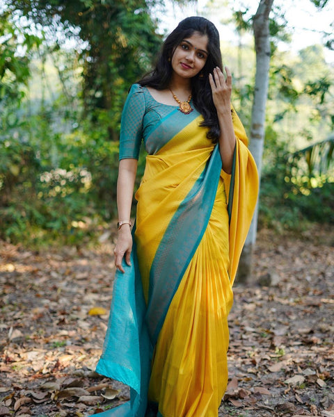 VastraLakshmi Sensational Yellow Soft Silk Saree With Angelic Blouse Piece