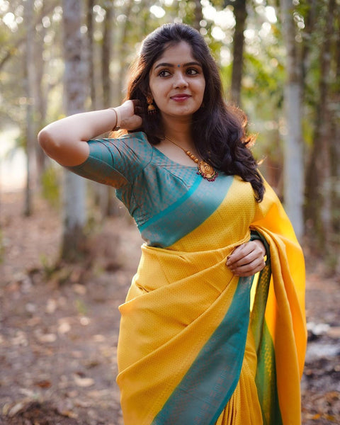 VastraLakshmi Sensational Yellow Soft Silk Saree With Angelic Blouse Piece