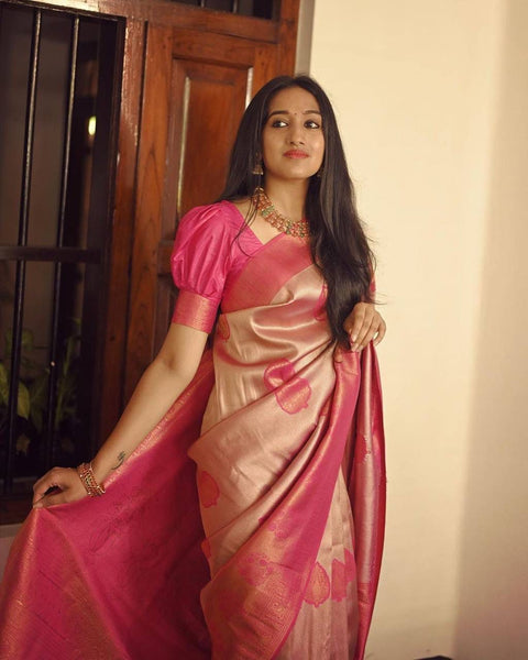 VastraLakshmi Elegant Peach Soft Silk Saree With Unique Blouse Piece