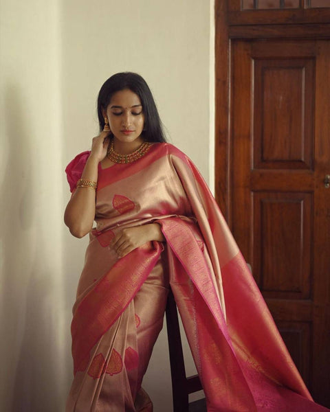 VastraLakshmi Elegant Peach Soft Silk Saree With Unique Blouse Piece