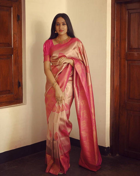 VastraLakshmi Elegant Peach Soft Silk Saree With Unique Blouse Piece