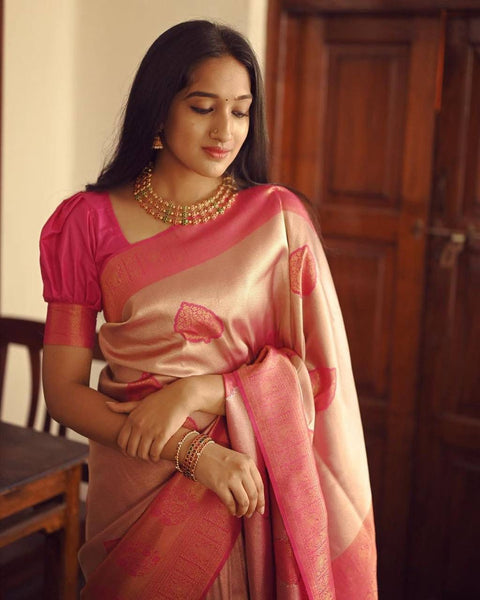 VastraLakshmi Elegant Peach Soft Silk Saree With Unique Blouse Piece