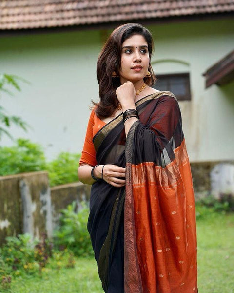 VastraLakshmi Ravishing Black Soft Silk Saree With Enthralling Blouse Piece