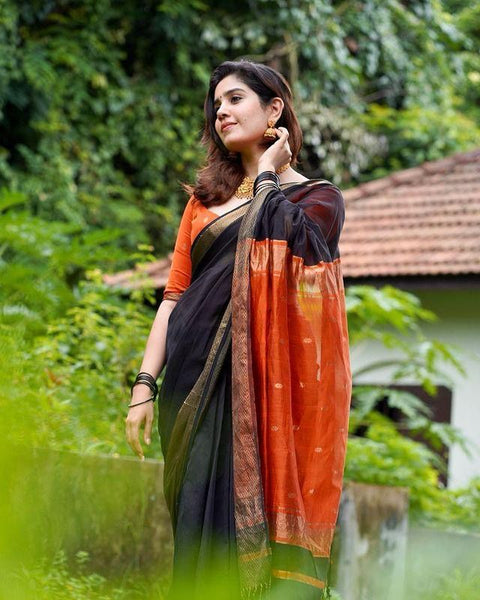 VastraLakshmi Ravishing Black Soft Silk Saree With Enthralling Blouse Piece