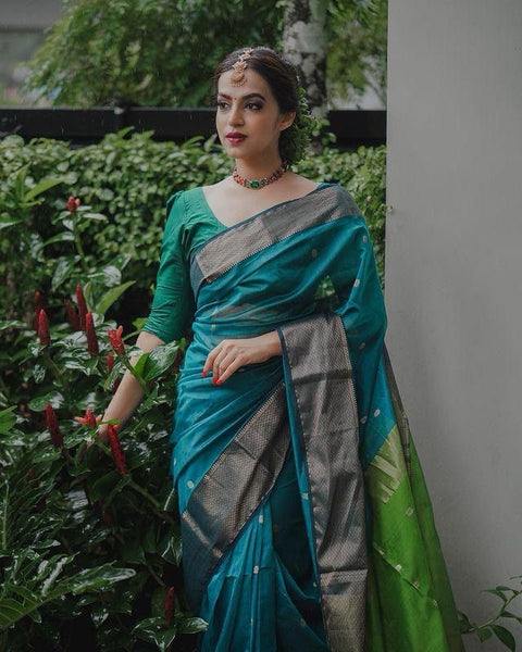 VastraLakshmi Serendipity Rama Soft Silk Saree With Ravishing Blouse Piece