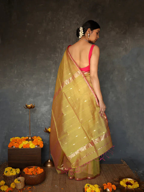 VastraLakshmi Magnificat Mustard Cotton Silk Saree With Exemplary Blouse Piece