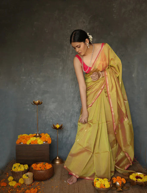 VastraLakshmi Magnificat Mustard Cotton Silk Saree With Exemplary Blouse Piece