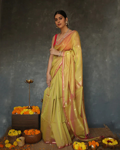 VastraLakshmi Magnificat Mustard Cotton Silk Saree With Exemplary Blouse Piece