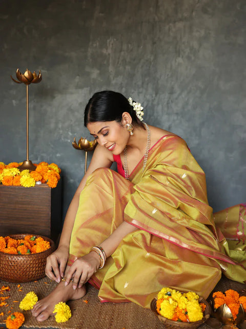 VastraLakshmi Magnificat Mustard Cotton Silk Saree With Exemplary Blouse Piece