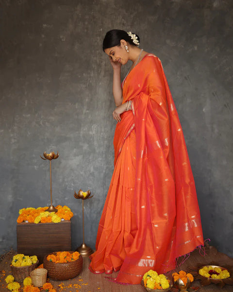 VastraLakshmi Susurrous Orange Cotton Silk Saree With Enthralling Blouse Piece