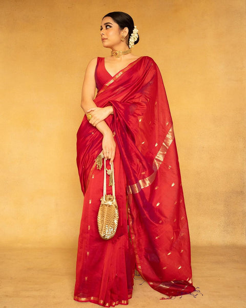 VastraLakshmi Imaginative Red Cotton Silk Saree With Aplomb Blouse Piece