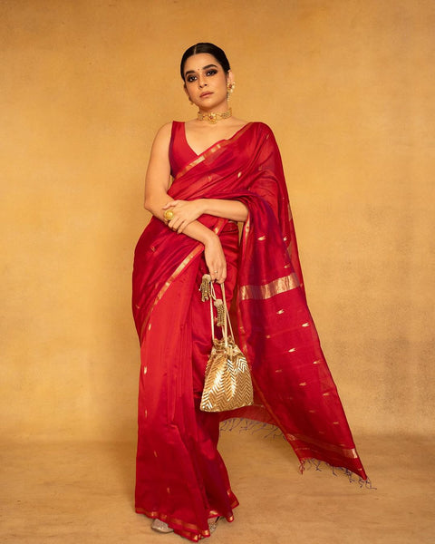 VastraLakshmi Imaginative Red Cotton Silk Saree With Aplomb Blouse Piece