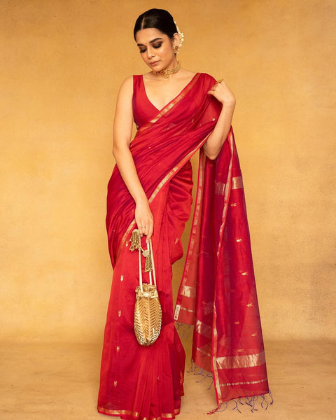 VastraLakshmi Imaginative Red Cotton Silk Saree With Aplomb Blouse Piece