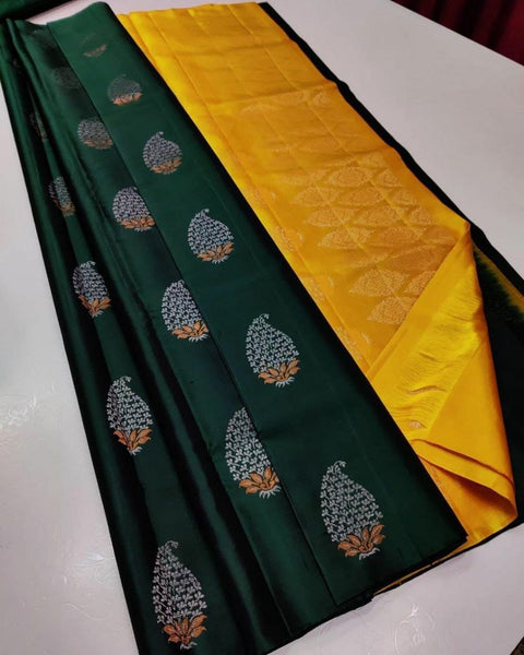 VastraLakshmi Majesty Dark Green Soft Silk Saree With Piquant Blouse Piece