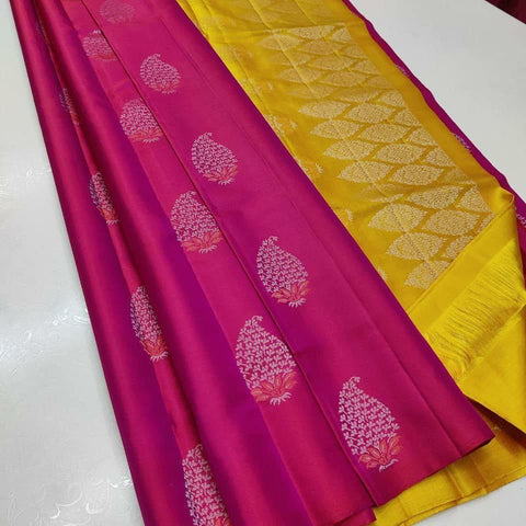 VastraLakshmi Breathtaking Dark Pink Soft Silk Saree With Ornate Blouse Piece