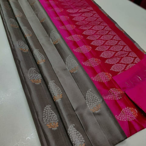 VastraLakshmi Charming Grey Soft Silk Saree With Ethereal Blouse Piece