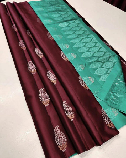 VastraLakshmi Flaunt Maroon Soft Silk Saree With Glamorous Blouse Piece