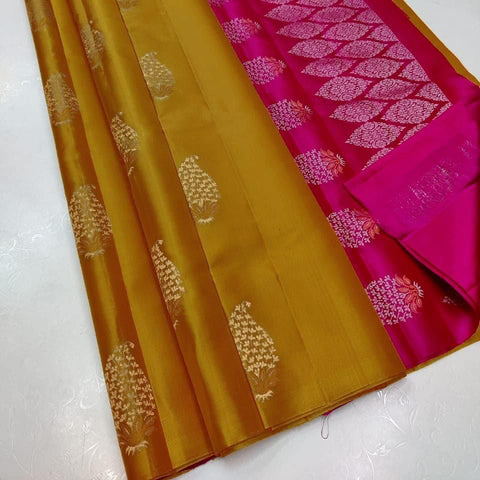 VastraLakshmi Classy Mustard Soft Silk Saree With Lustrous Blouse Piece