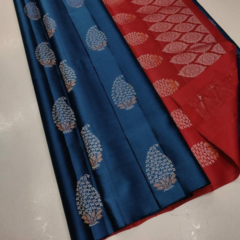 VastraLakshmi Pretty Navy Blue Soft Silk Saree With Luminous Blouse Piece