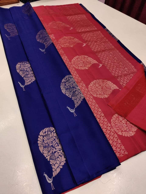 VastraLakshmi Breathtaking Navy Blue Soft Silk Saree With Glorious Blouse Piece