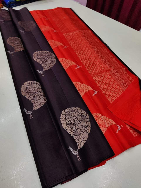 VastraLakshmi Lagniappe Wine Soft Silk Saree With Denouement Blouse Piece