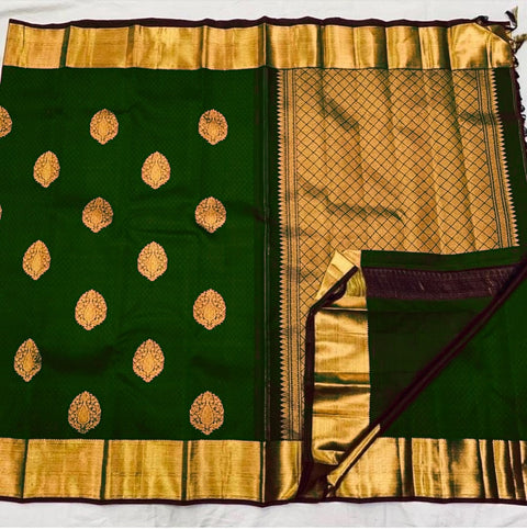 VastraLakshmi Quintessential Dark Green Soft Banarasi Silk Saree With Lissome Blouse Piece