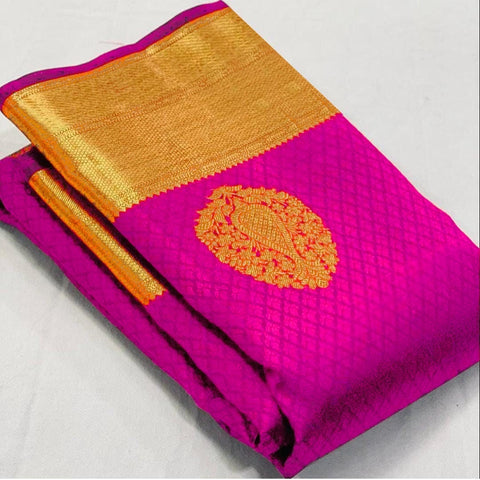 VastraLakshmi Enchanting Dark Pink Soft Banarasi Silk Saree With Lissome Blouse Piece