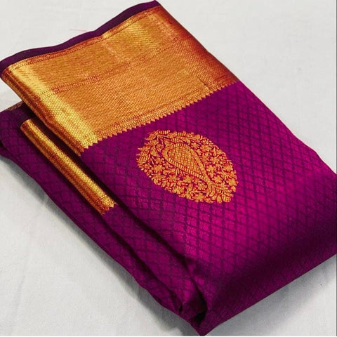 VastraLakshmi Susurrous Magenta Soft Banarasi Silk Saree With Lissome Blouse Piece