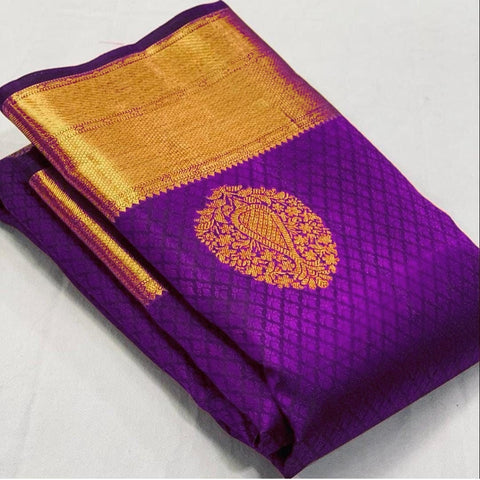 VastraLakshmi Engaging Purple Soft Banarasi Silk Saree With Lissome Blouse Piece