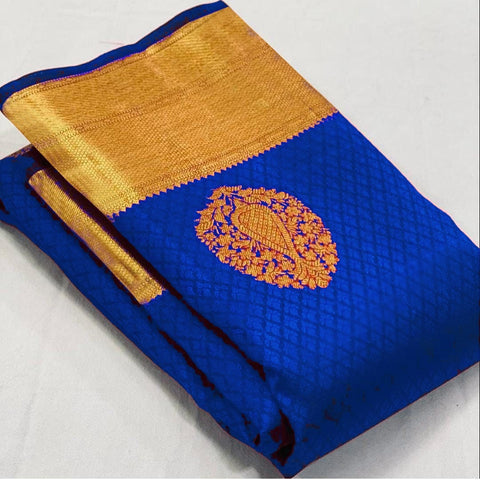 VastraLakshmi Fantabulous Royal Blue Soft Banarasi Silk Saree With Lissome Blouse Piece