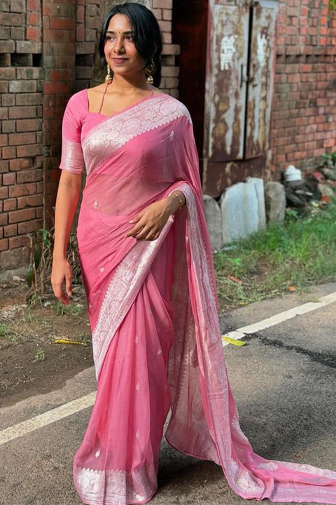 VastraLakshmi Pulsating Pink Cotton Silk Saree With Pleasurable Blouse Piece