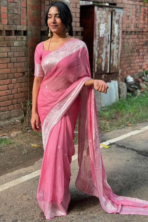 VastraLakshmi Pulsating Pink Cotton Silk Saree With Pleasurable Blouse Piece