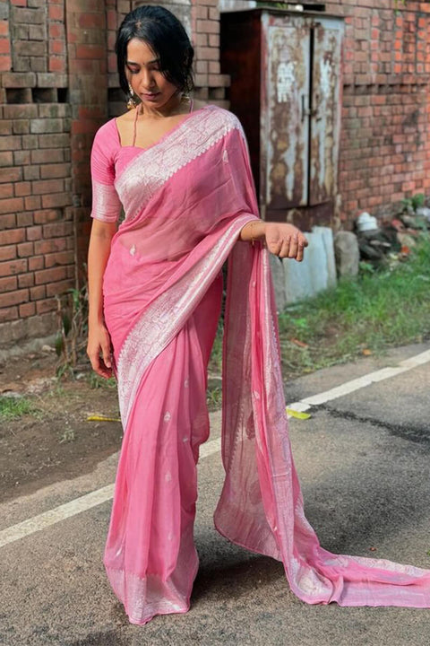 VastraLakshmi Pulsating Pink Cotton Silk Saree With Pleasurable Blouse Piece