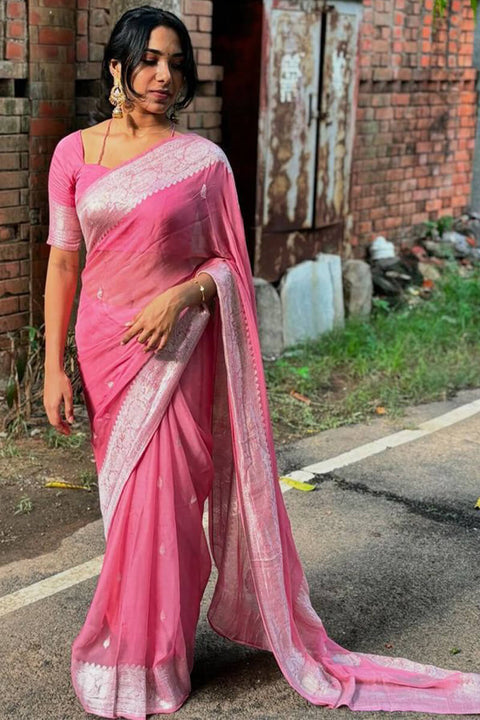 VastraLakshmi Pulsating Pink Cotton Silk Saree With Pleasurable Blouse Piece