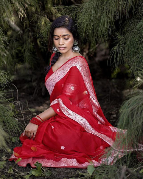 VastraLakshmi Designer Red Soft Silk Saree With Arresting Blouse Piece