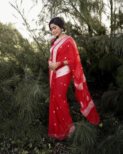 VastraLakshmi Designer Red Soft Silk Saree With Arresting Blouse Piece