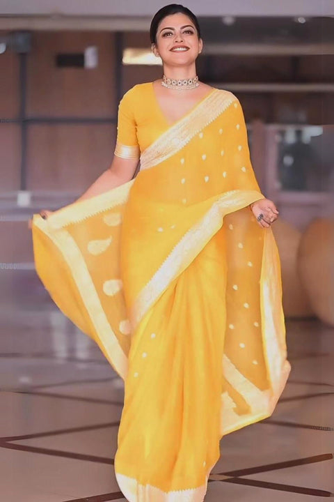 VastraLakshmi Exquisite Yellow Soft Silk Saree With Profuse Blouse Piece