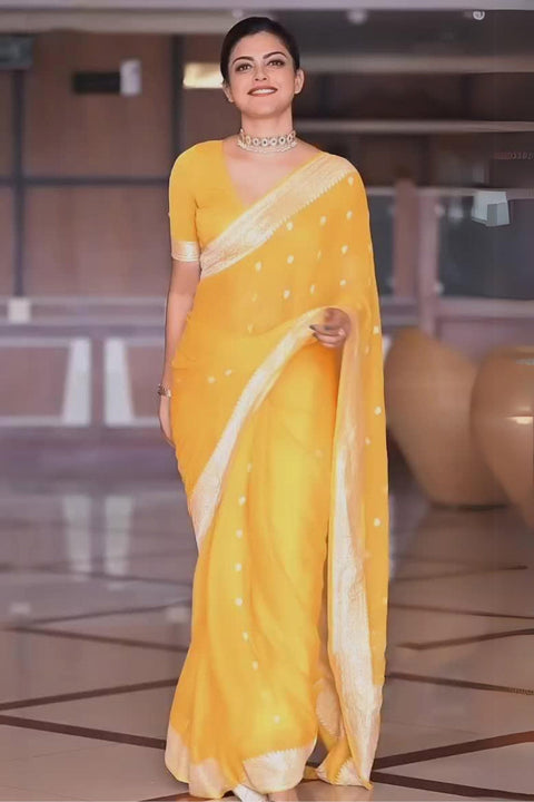 VastraLakshmi Exquisite Yellow Soft Silk Saree With Profuse Blouse Piece