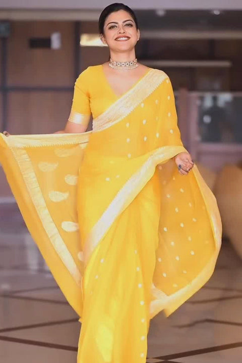 VastraLakshmi Exquisite Yellow Soft Silk Saree With Profuse Blouse Piece