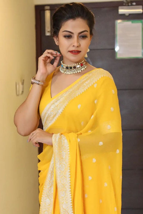 VastraLakshmi Exquisite Yellow Soft Silk Saree With Profuse Blouse Piece