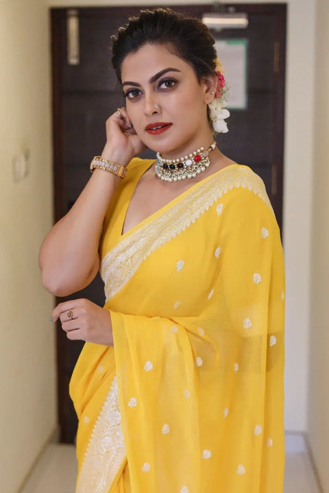 VastraLakshmi Exquisite Yellow Soft Silk Saree With Profuse Blouse Piece